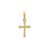 14k Yellow Gold Cross Pendant with Cubic Zirconia and Beaded Detailing for Women