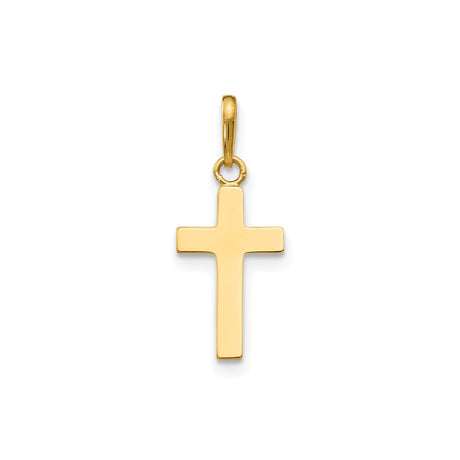 14k Yellow Gold Cross Pendant, Polished Minimalist Christian Charm for Women or Unisex Wear