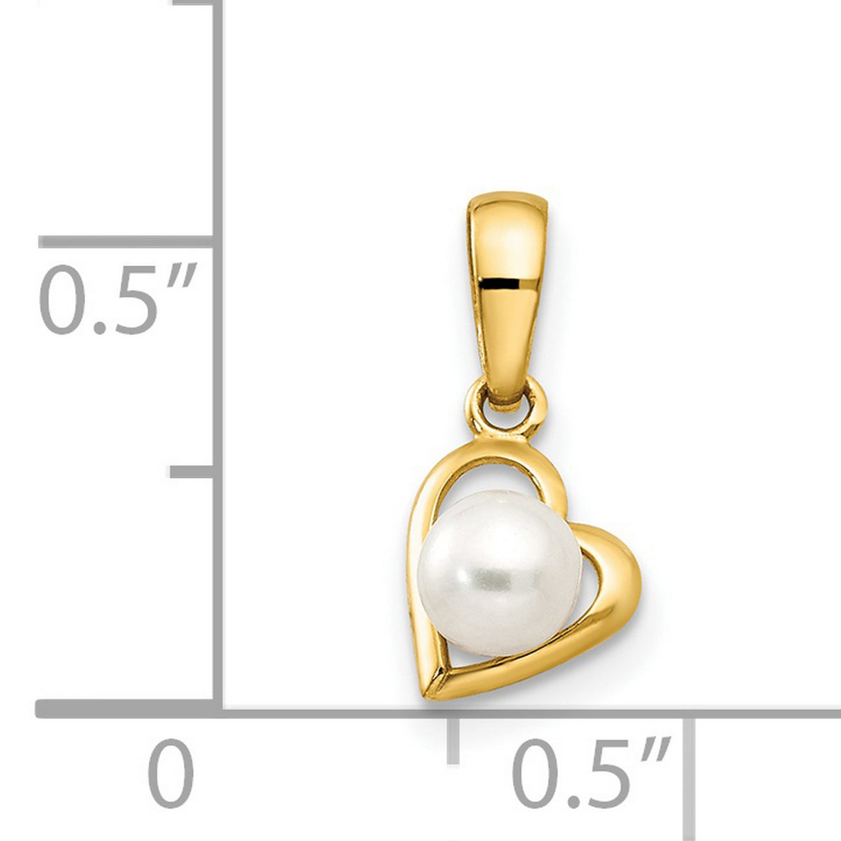 14k Yellow Gold Heart Pendant with Cultured White Pearl, Open Heart Design