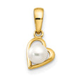 14k Yellow Gold Heart Pendant with Cultured White Pearl, Open Heart Design