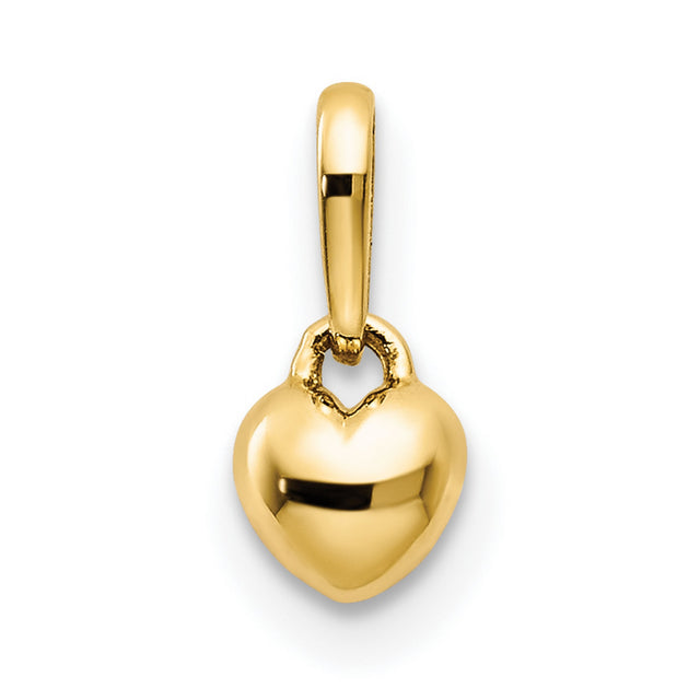 14k Yellow Gold Heart Pendant Charm, Puffy Heart Design with Polished Finish
