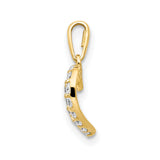 14k Yellow Gold Heart Pendant with Hollow Center and Cubic Zirconia for Women