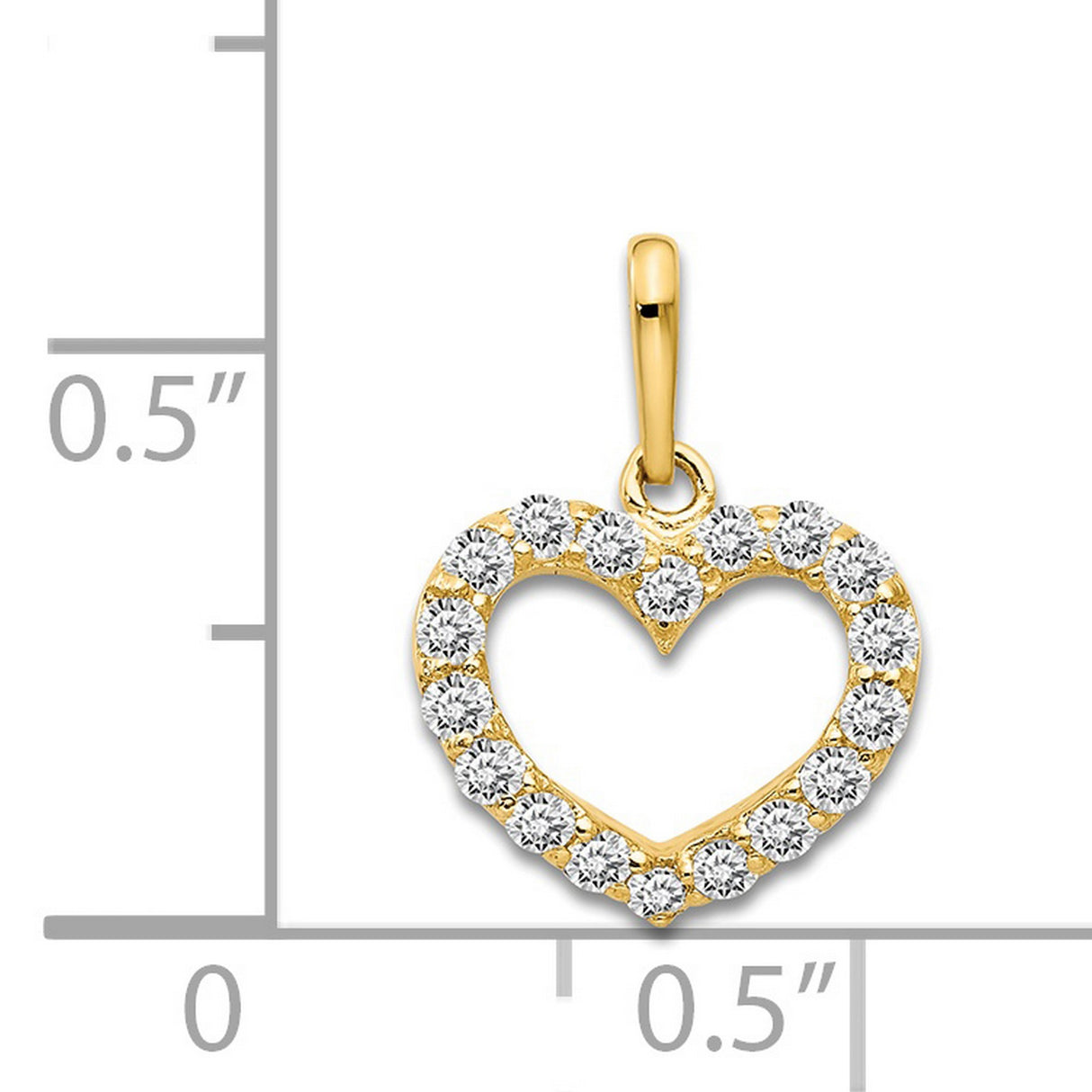 14k Yellow Gold Heart Pendant with Hollow Center and Cubic Zirconia for Women