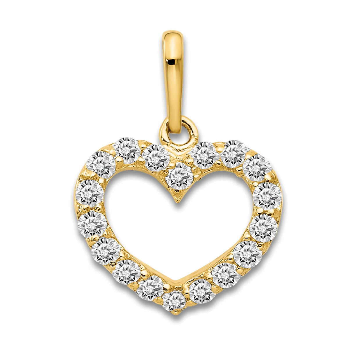 14k Yellow Gold Heart Pendant with Hollow Center and Cubic Zirconia for Women