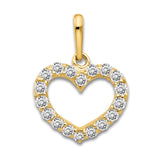 14k Yellow Gold Heart Pendant with Hollow Center and Cubic Zirconia for Women
