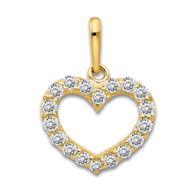 14k Yellow Gold Heart Pendant with Hollow Center and Cubic Zirconia for Women