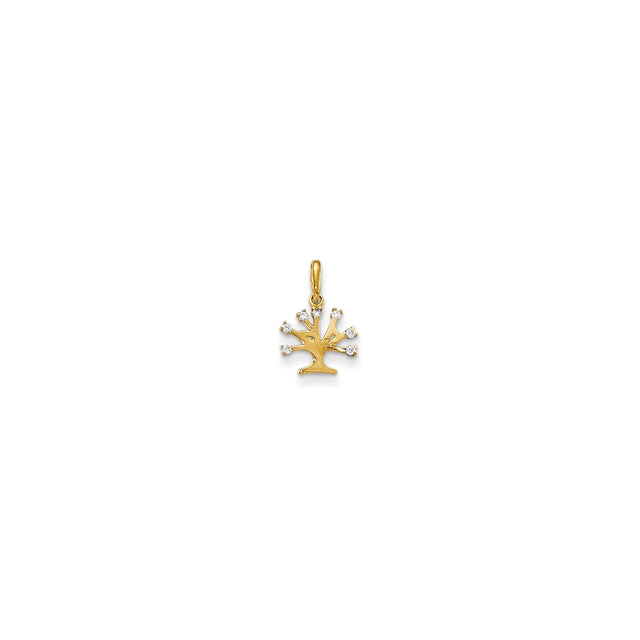 14k Yellow Gold Tree of Life Pendant with Cubic Zirconia Accents, Symbol of Growth and Strength