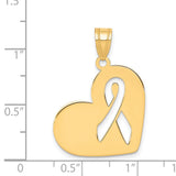 Heart With Cut-Out Awareness Ribbon Design Charm Pendant in Real 14k Yellow Gold