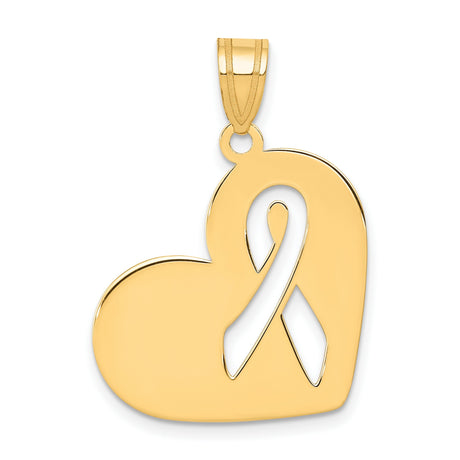 Heart With Cut-Out Awareness Ribbon Design Charm Pendant in Real 14k Yellow Gold