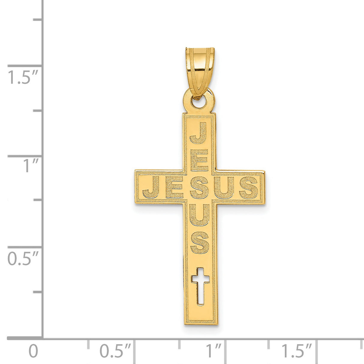 Laser Cut Intersecting Jesus Words Latin Cross Charm Pendant in Real 14k Yellow Gold