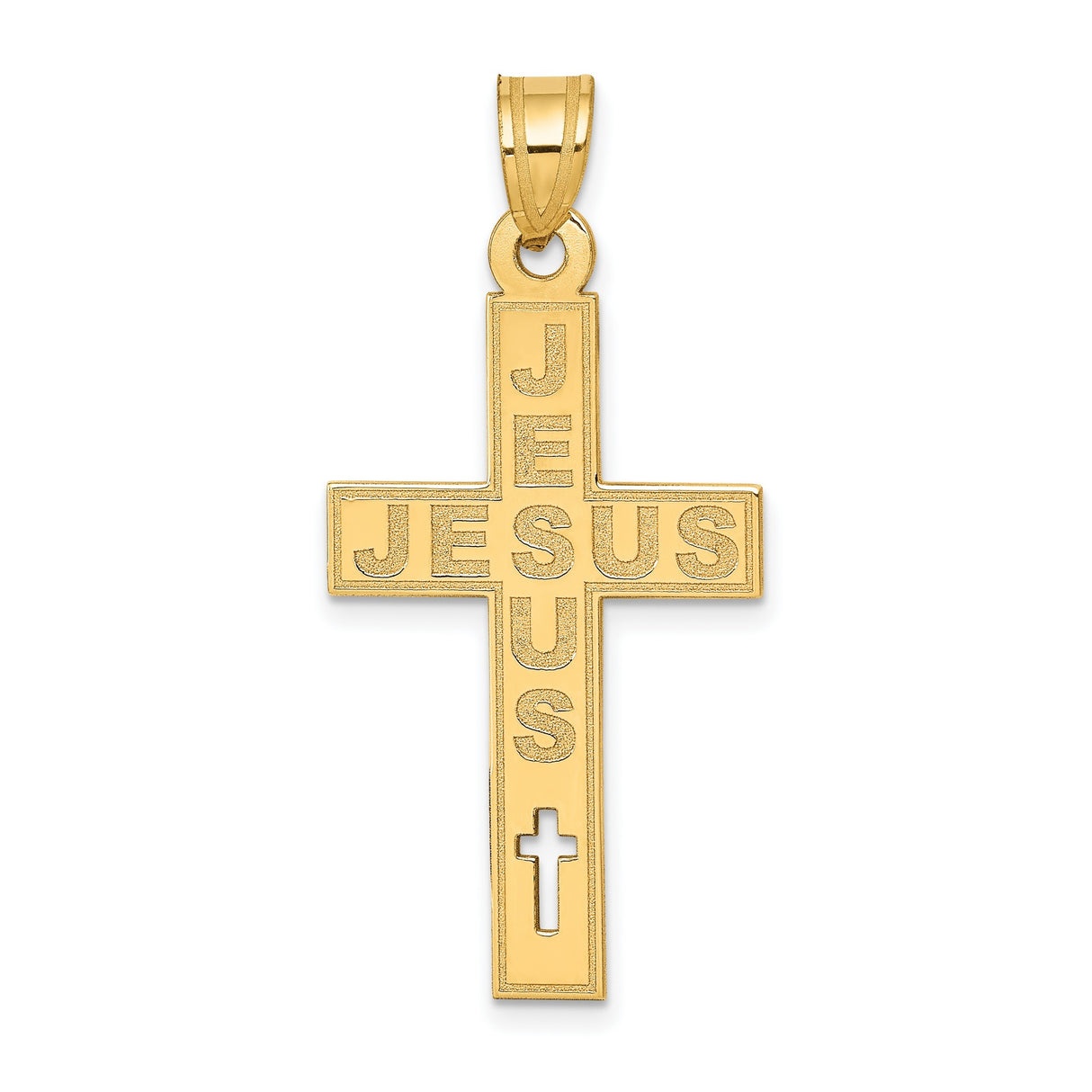 Laser Cut Intersecting Jesus Words Latin Cross Charm Pendant in Real 14k Yellow Gold