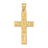 Laser Cut Intersecting Jesus Words Latin Cross Charm Pendant in Real 14k Yellow Gold