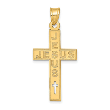 Laser Cut Intersecting Jesus Words Latin Cross Charm Pendant in Real 14k Yellow Gold