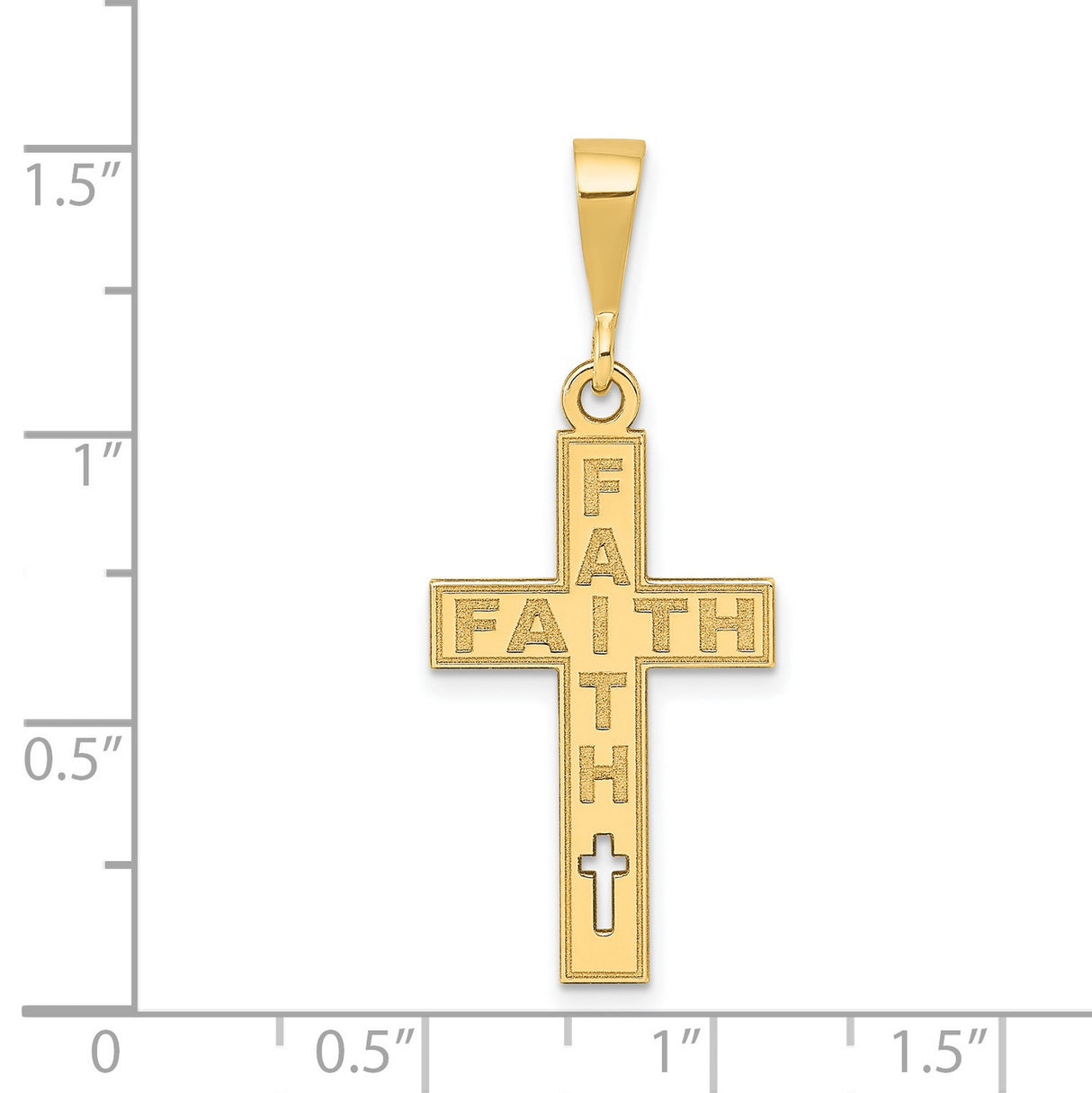 Laser Cut Intersecting Faith Words Latin Cross Charm Pendant in Real 14k Yellow Gold