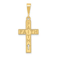 14k Yellow Gold Cross Pendant with Vertical and Horizontal Faith Text and Cutout Detail