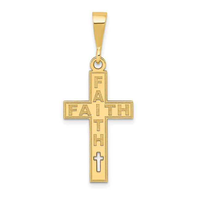 Laser Cut Intersecting Faith Words Latin Cross Charm Pendant in Real 14k Yellow Gold