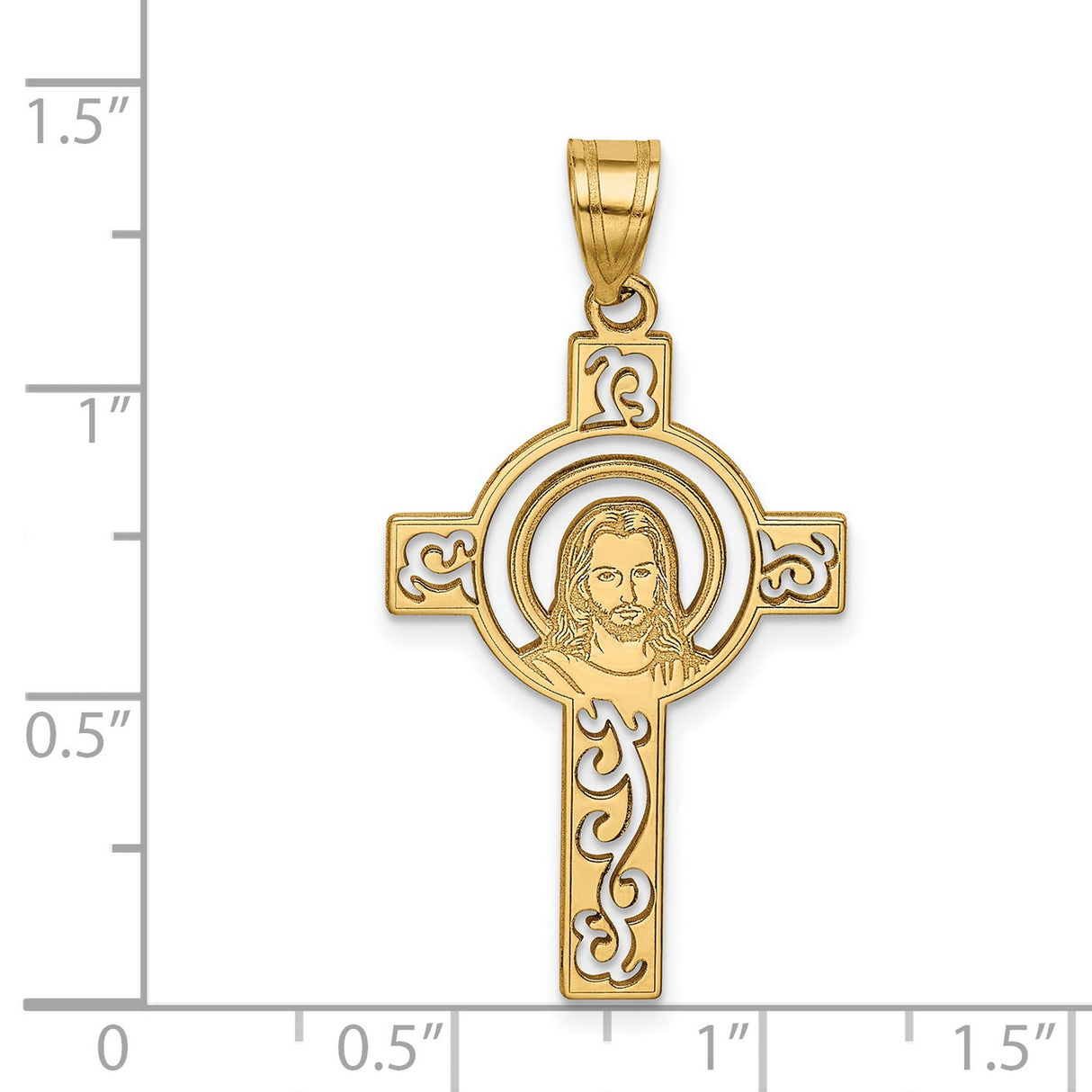 Face Of Jesus Bust Celtic Style Cross Charm Pendant in Real 14k Yellow Gold