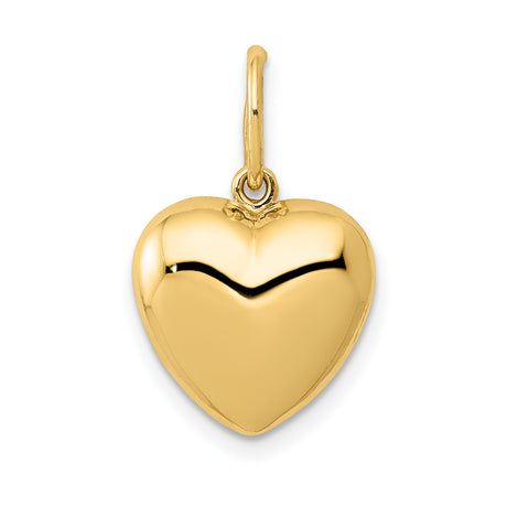 14k Yellow Gold Heart Pendant Charm, Puffed Smooth Polished Finish, Classic Romantic Design