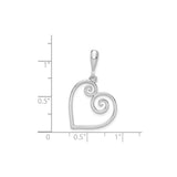 14k White Gold Heart Pendant with Open Swirl Design, Modern Romantic Charm