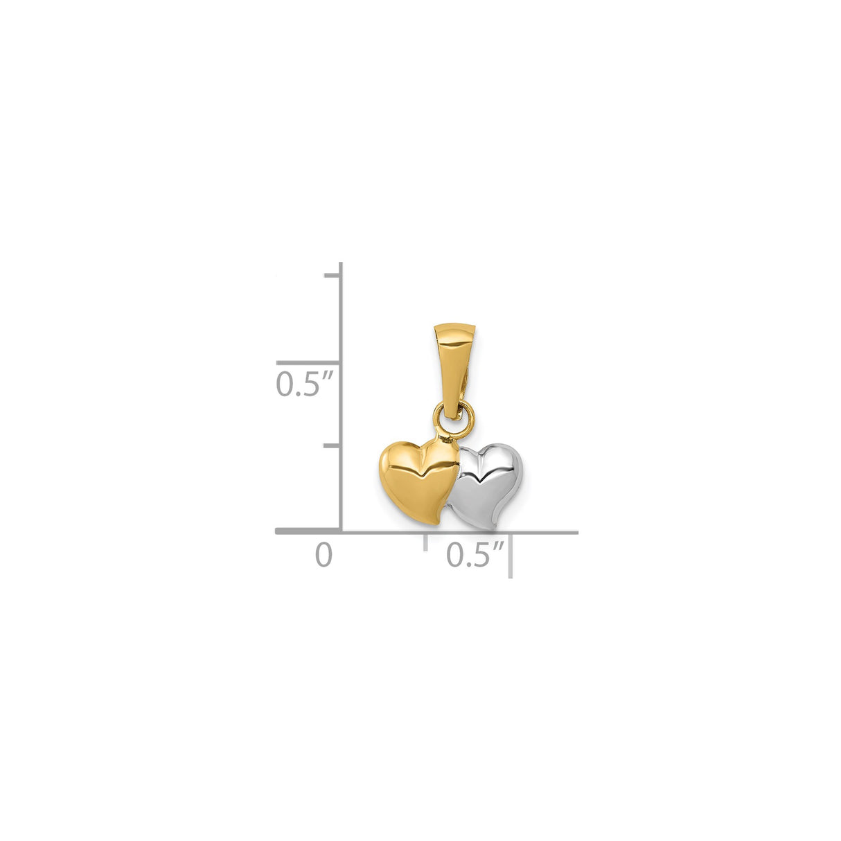 14k Yellow and Rhodium Gold Double Heart Pendant with Interlocked Hearts for Women