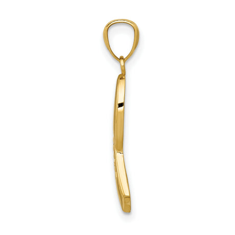 Polished Hope Word On Cancer Awareness Ribbon Charm Pendant in Real 14k Yellow Gold