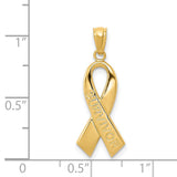 14k Yellow Gold Awareness Ribbon Pendant with Survivor Engraving, Cancer Support Charm