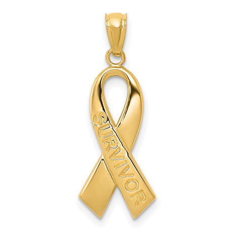 14k Yellow Gold Awareness Ribbon Pendant with Survivor Engraving, Cancer Support Charm