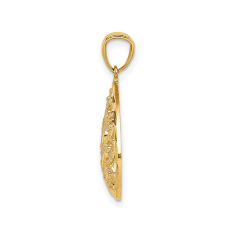 14k Yellow Gold Teardrop Pendant with Filigree Floral Design and Openwork Charm