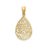 14k Yellow Gold Teardrop Pendant with Filigree Floral Design and Openwork Charm