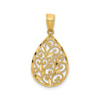 14k Yellow Gold Teardrop Pendant with Filigree Floral Design and Openwork Charm