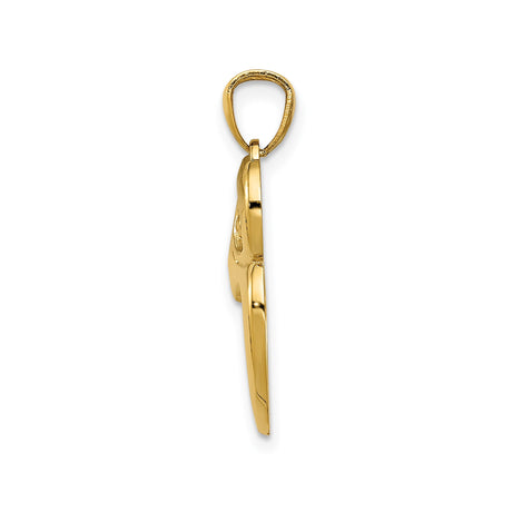 14k Yellow Gold Owl Pendant with Openwork Heart Design, Symbolic Animal Charm for Women