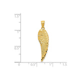 14k Yellow Gold Angel Wing Pendant with Detailed Feather Engraving, Spiritual and Religious Jewelry