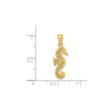 14k Yellow Gold Seahorse Pendant with Filigree Detailing, Coastal Marine Theme for Women