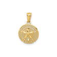 14k Yellow Gold Sand Dollar Pendant with Cutout Filigree Design, Coastal Beach Charm