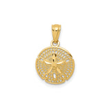 14k Yellow Gold Sand Dollar Pendant with Cutout Filigree Design, Coastal Beach Charm
