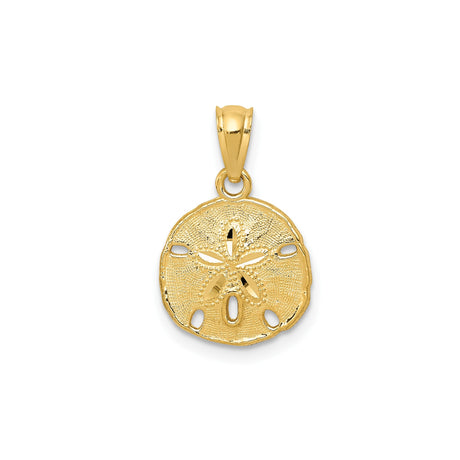 14k Yellow Gold Sand Dollar Pendant, Textured Coastal Ocean Motif, Nature Inspired Jewelry