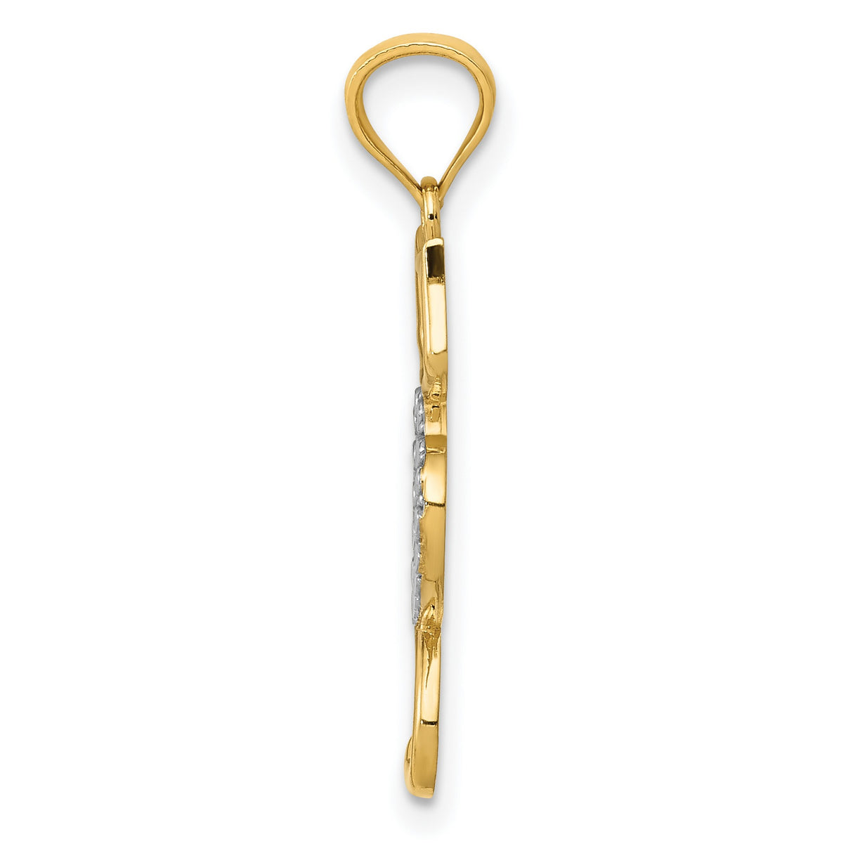 Yellow Gold Cat And White Accented Heart Charm Pendant in Real 14k Multi-Tone Gold