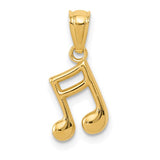 14k Yellow Gold Double Eighth Note Pendant, Polished Musical Symbol Charm for Musicians and Music Lovers
