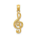 14k Yellow Gold Treble Clef Pendant, Polished Musical Note Charm for Musicians and Music Lovers