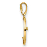 Childrens CZ Cat And Crescent Moon Charm Pendant in Real 14k Yellow Gold