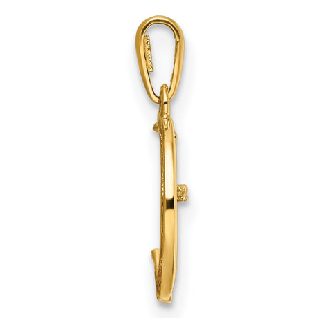 Childrens CZ Cat And Crescent Moon Charm Pendant in Real 14k Yellow Gold