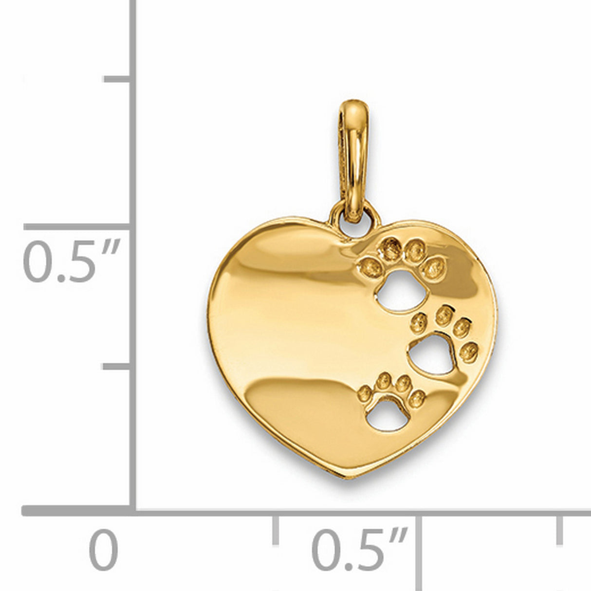 Childrens Heart Pawprints Charm Pendant in Real 14k Yellow Gold