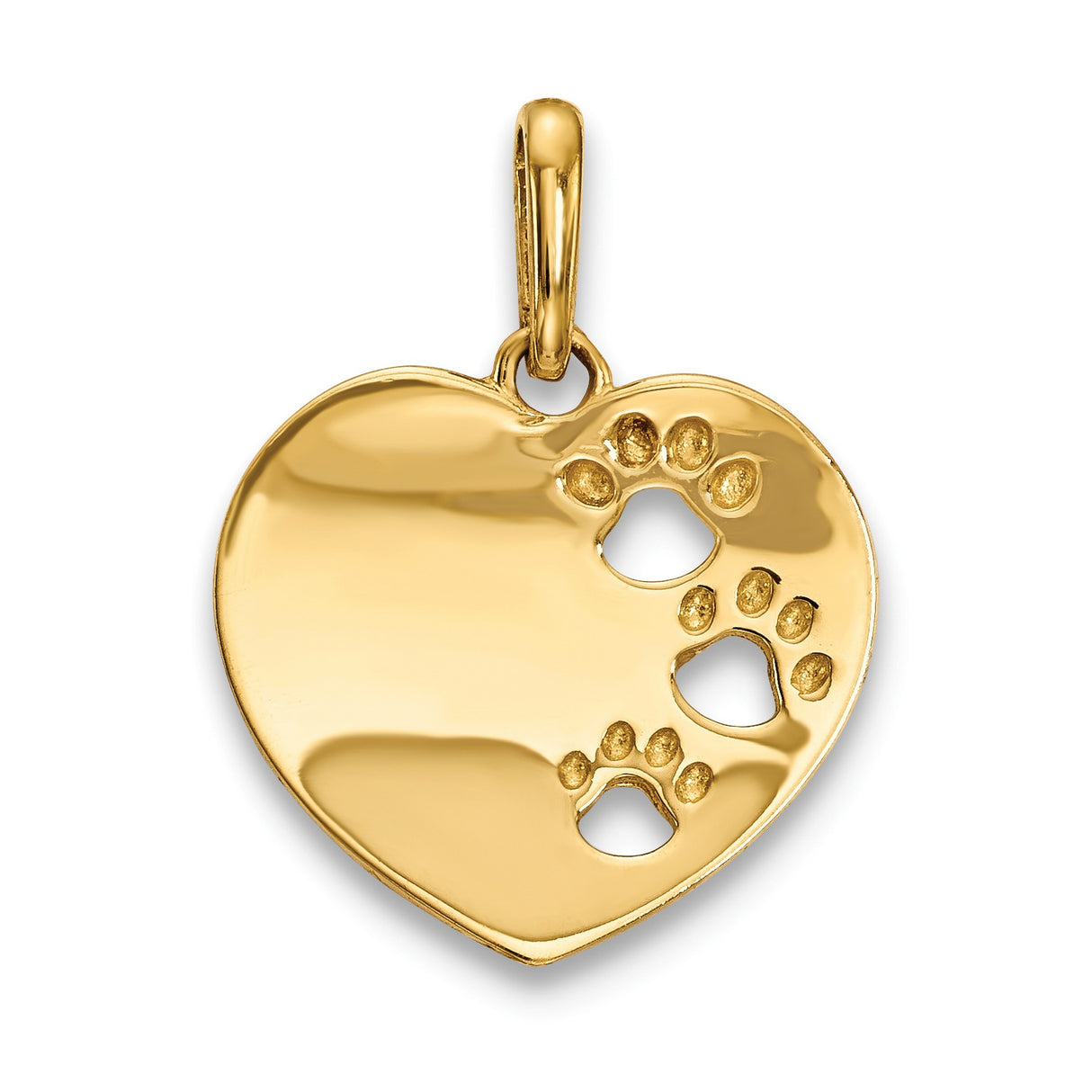 Childrens Heart Pawprints Charm Pendant in Real 14k Yellow Gold