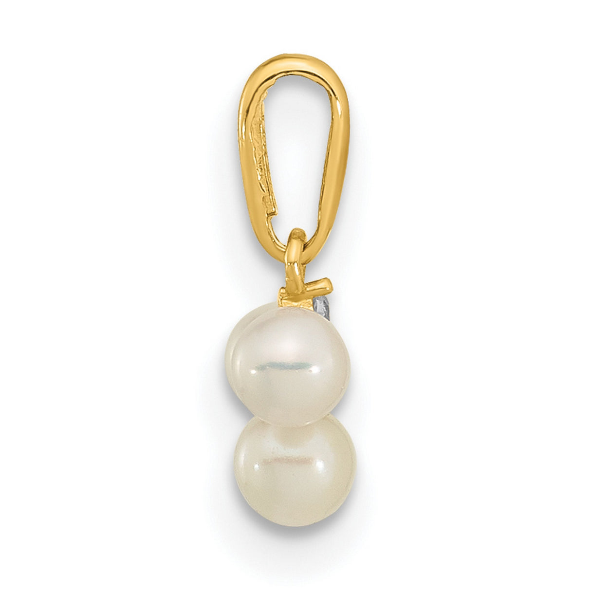 Childrens White Freshwater Cultured Pearl and CZ Charm Pendant in Real 14k Yellow Gold