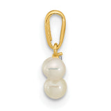 Childrens White Freshwater Cultured Pearl and CZ Charm Pendant in Real 14k Yellow Gold