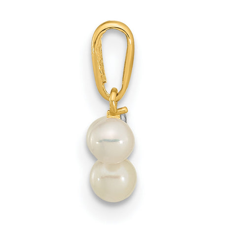 Childrens White Freshwater Cultured Pearl and CZ Charm Pendant in Real 14k Yellow Gold