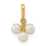 Childrens White Freshwater Cultured Pearl and CZ Charm Pendant in Real 14k Yellow Gold