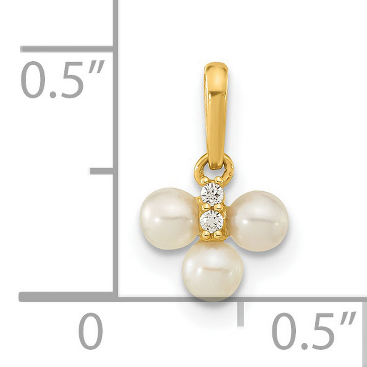 Childrens White Freshwater Cultured Pearl and CZ Charm Pendant in Real 14k Yellow Gold