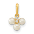 Childrens White Freshwater Cultured Pearl and CZ Charm Pendant in Real 14k Yellow Gold