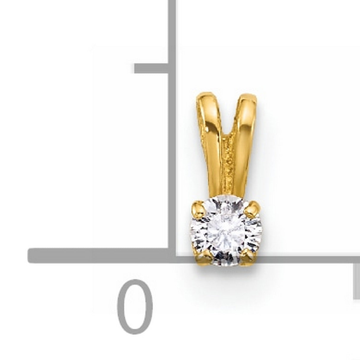 14k Yellow Gold Solitaire Pendant with Round Cut Cubic Zirconia in Four Prong Setting